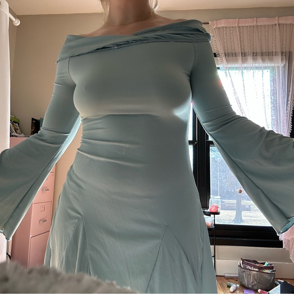 Haute Monde Light Blue Off-Shoulder Dress